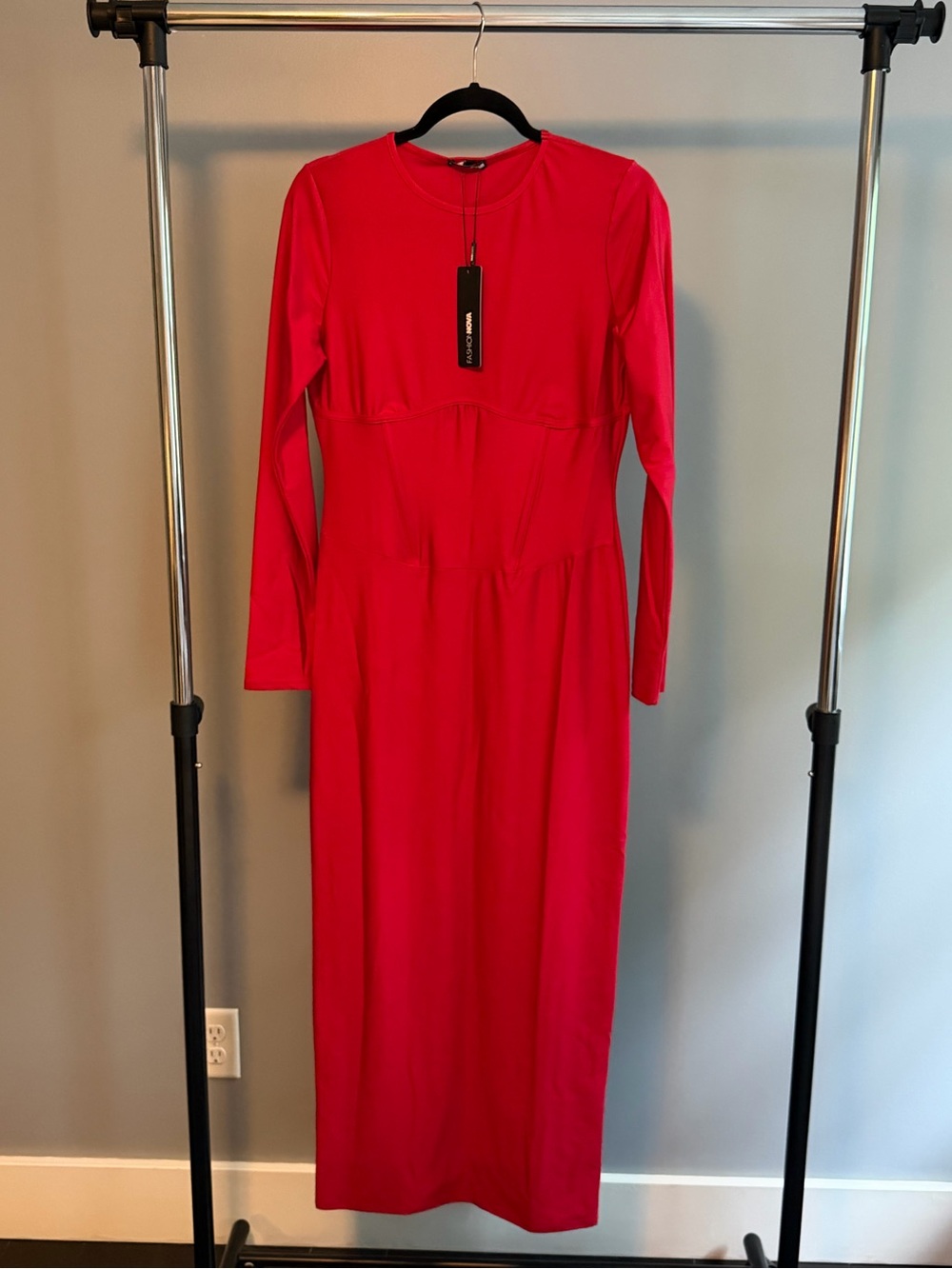 Fashion Nova Long Sleeve Red Maxi Dress